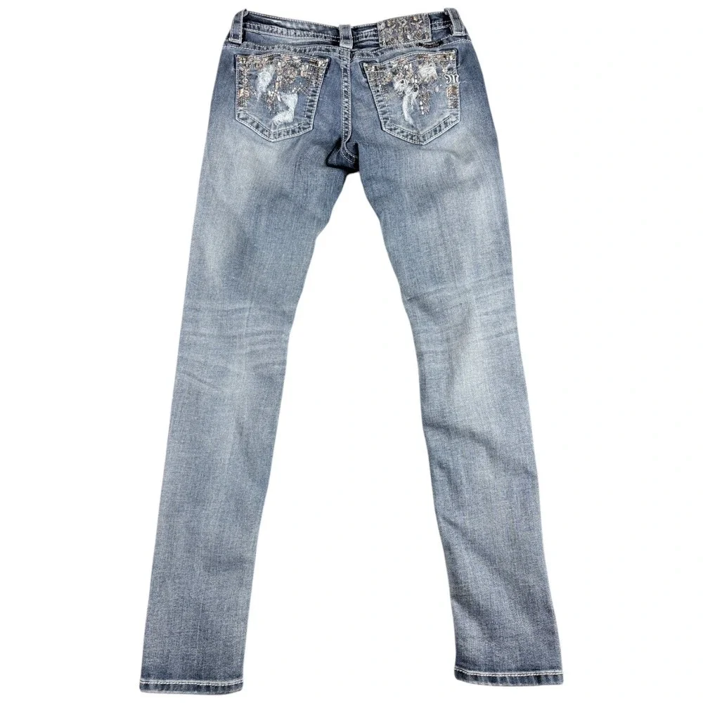 Miss Me Signature Skinny Jeans Womens 28 Blue Distressed Y2K Lowrise Faded Worn
